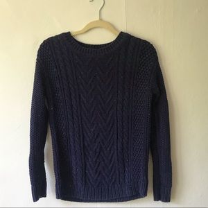 Navy Cableknit Sweater with Elbow Pads